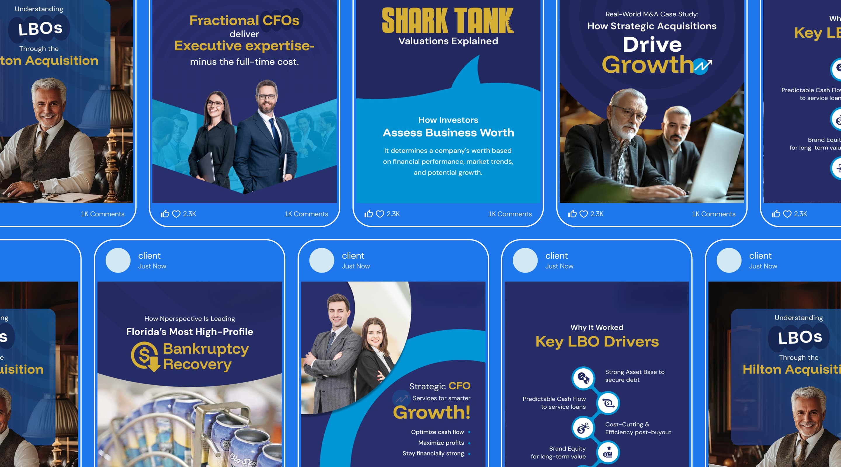 Social media marketing creatives designed for N Perspective showcasing business growth and leadership content
