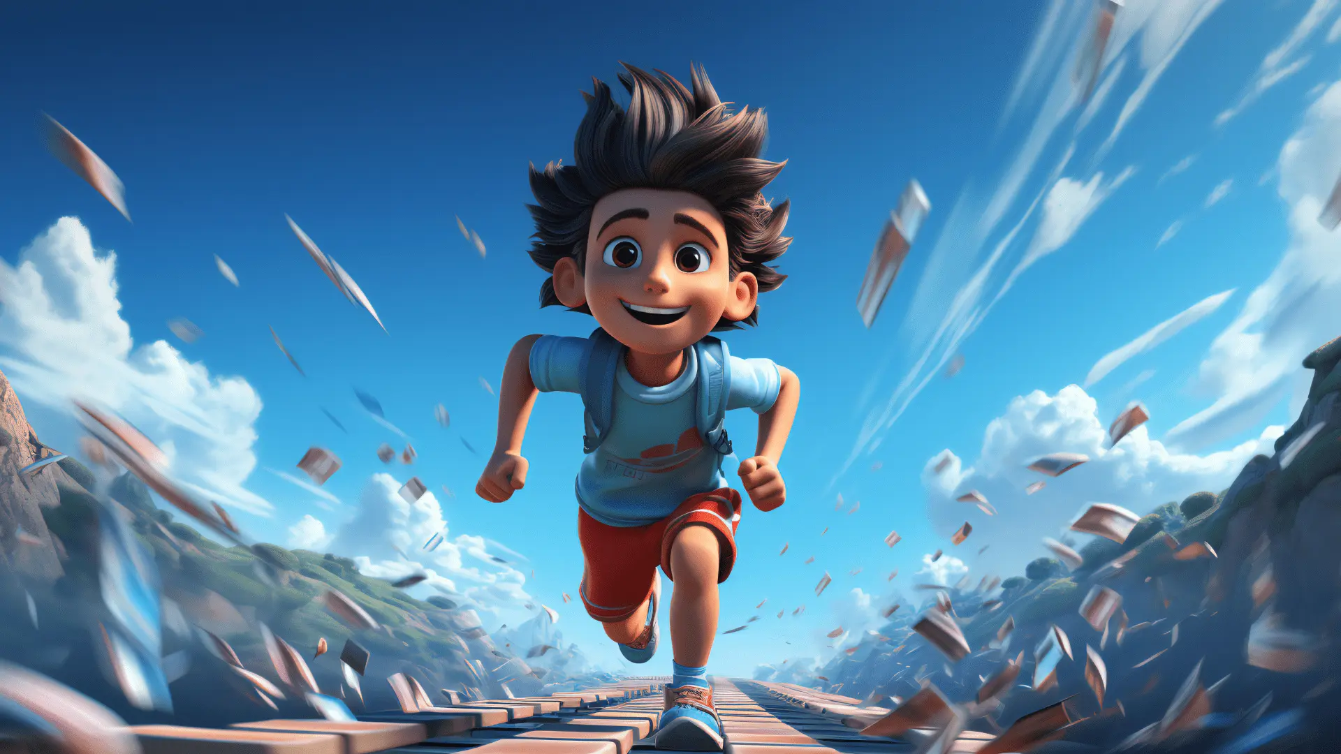 A boy running on a track under a blue sky represents UI UX design.