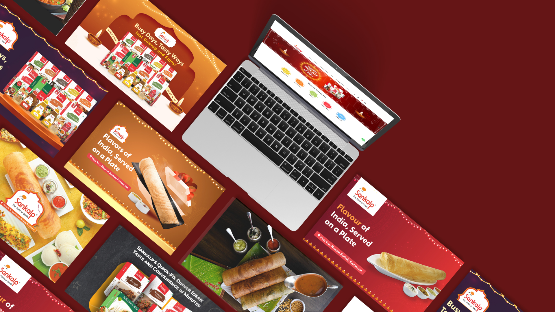Sankalp's ready-to-eat food products are displayed on a laptop, showcasing their eCommerce SEO services for enhanced visibility and online success